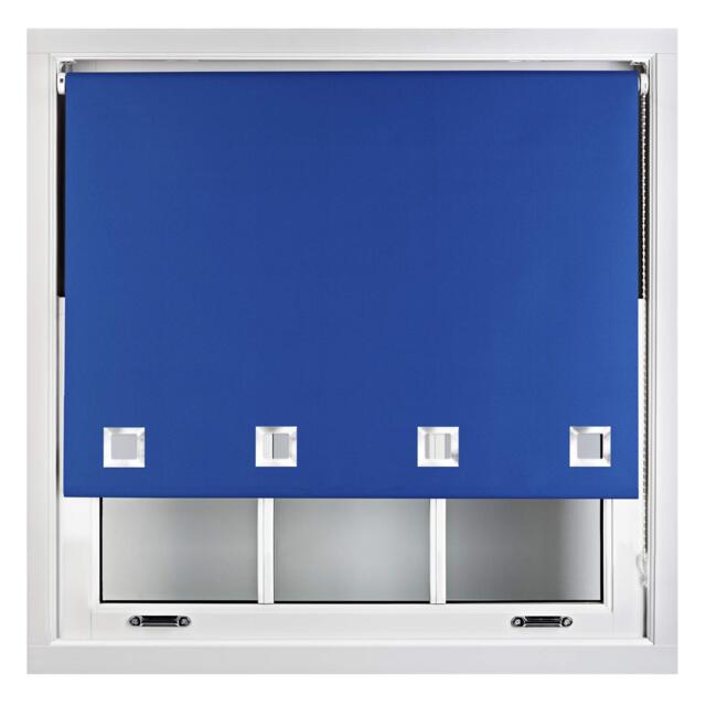 FURNISHED Blackout Roller Blinds with Large Square Eyelets Made to Measure Window Shade Blue Blue (W) 210cm x (L) 165cm