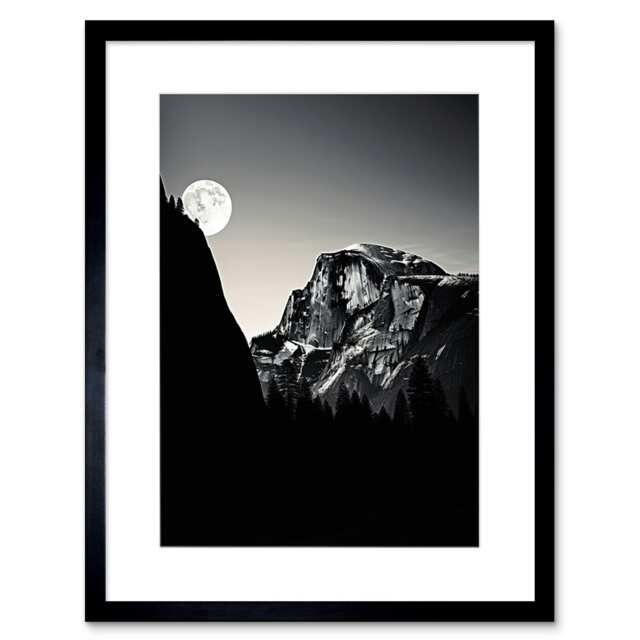 "Moonrise by Half Dome Yosemite National Park 9x7"" Black Framed Wall Art Print"