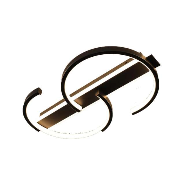 LED Ceiling Light Dimmable Ceiling Lamp Black Remote Control 2-Ring Circle 60cm