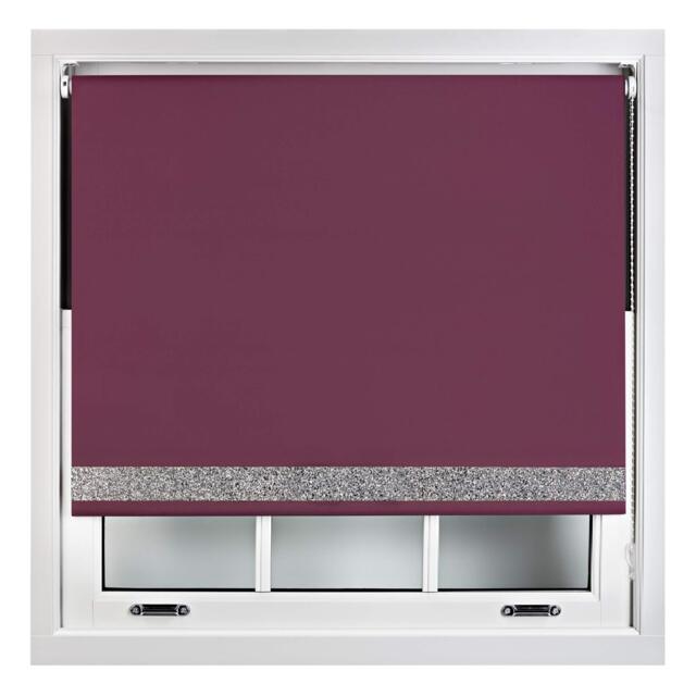 FURNISHED Thermal Blackout Roller Blinds with Glitter Edge - (W)230cm x (L)210cm Purple Aubergine (W) 230cm x (L) 210cm