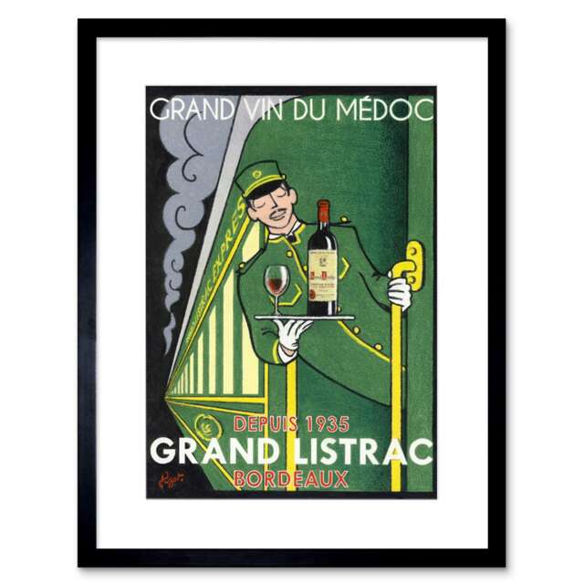 "Wine Grand Vin Medoc Listrac Express Vintage Ad 9x7"" Black Framed Wall Art Print"