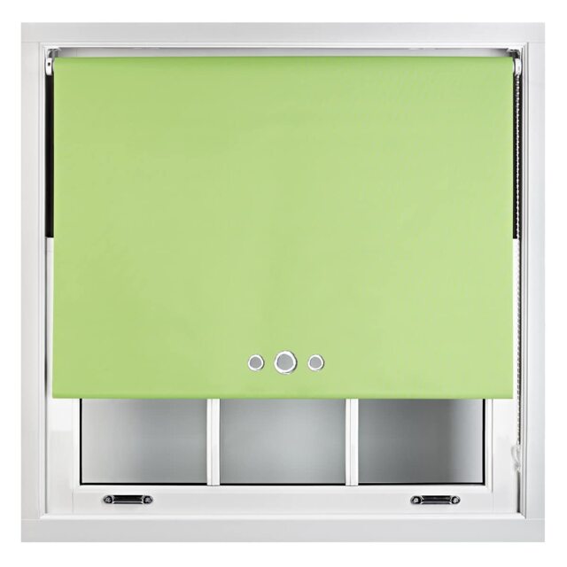 FURNISHED Custom Fit Blackout Roller Blinds with Triple Round Eyelets & Metal Fittings Green Lime (W) 90cm x (L) 165cm