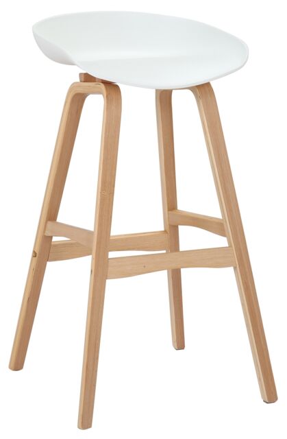 Equator Fixed Bar Stool with Wooden Legs & Footrest, White