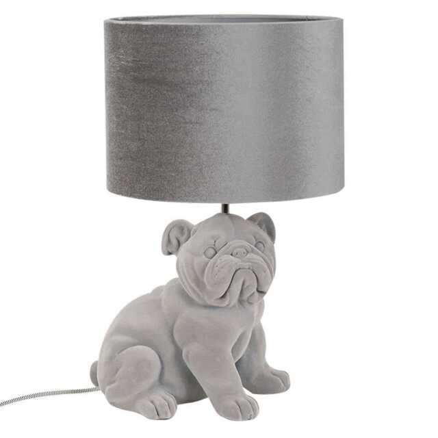 ValueLights Kaia Grey Velvet Bulldog Table Shade and Bulb