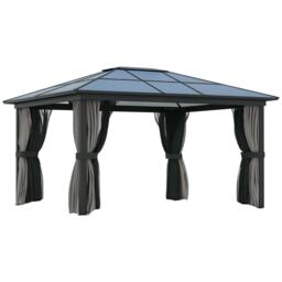 Outsunny 3.6 x 4m Aluminium Hardtop Gazebo Canopy w/ Polycarbonate Top Black Black and Dark Grey 420cm x 360cm x 265cm