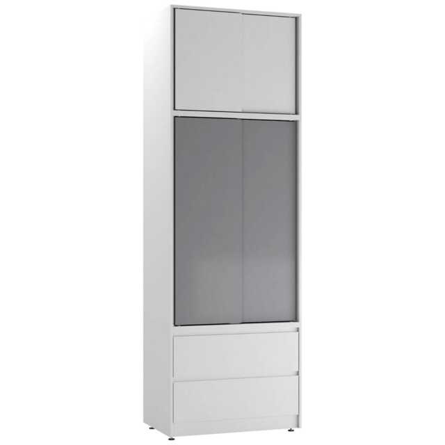 240cm 2 Sliding Doors Wardrobe Bedroom Storage Closet Hanging Rail Cupboard Unit Multi White Carcass & Grey Doors 1