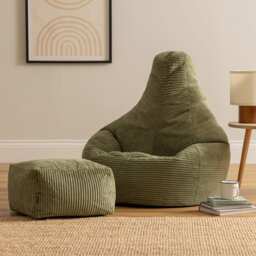 Dalton Cord Adults Bean Bag Recliner and Pouffe, Ready Filled Beanbag and Footstool Sage Green Green Sage Green 1