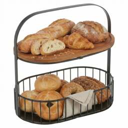 2 Tier Bread Basket Metal Wire Storage Rack Black Black 1
