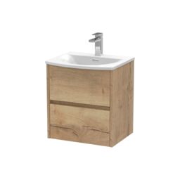 Balterley Chartley Contemporary 2 Drawer Wall Hung Vanity Unit with Curved Basin, Autumn Oak, 500mm