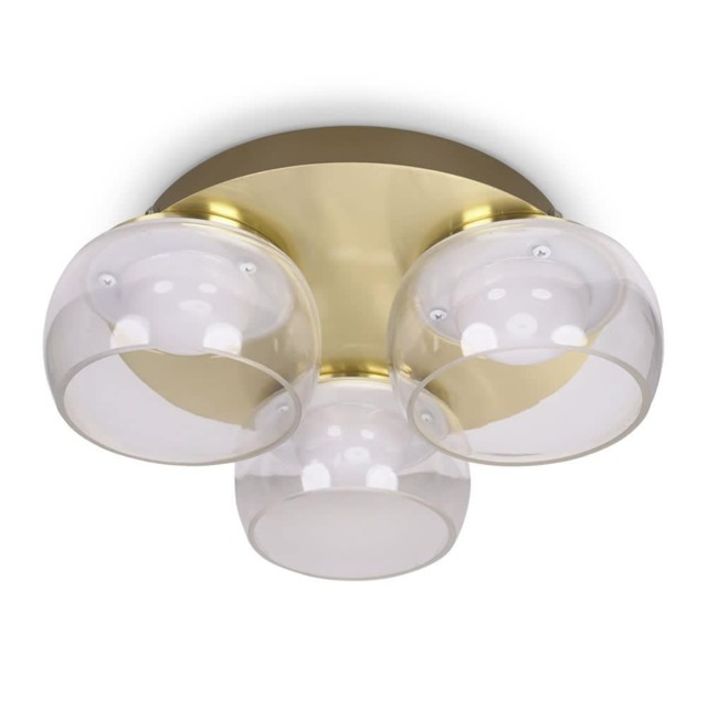 ValueLights Alissa Brushed Gold IP44 3 Way Clear Glass Integrated LED Ceiling Light Gold