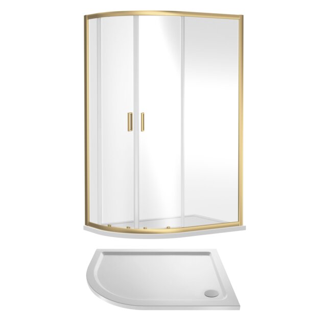 Balterley Left Hand Offset Quadrant Shower Suite with Safety Glass Enclosure & Tray Copper Brushed Brass 2