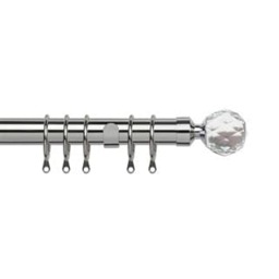 35mm Fixed Length Metal Curtain Pole Set Chrome Acrylic Ball Finial 230cm Silver Silver