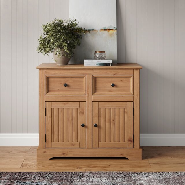 Country Antique 2 Door 2 Drawer Sideboard Cabinet Storage Cupboard Solid Wood Pine Wooden with Mexican Styling