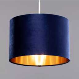 CGC Nila Navy Velvet Drum Pendant Shade with Gold Inner, 30 cm Blue Navy Blue Velvet & Gold Medium
