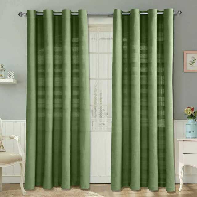 Homescapes Cotton Rajput Ribbed Dark Olive Curtain Pair - 66 x 72 Inches Green Dark Olive