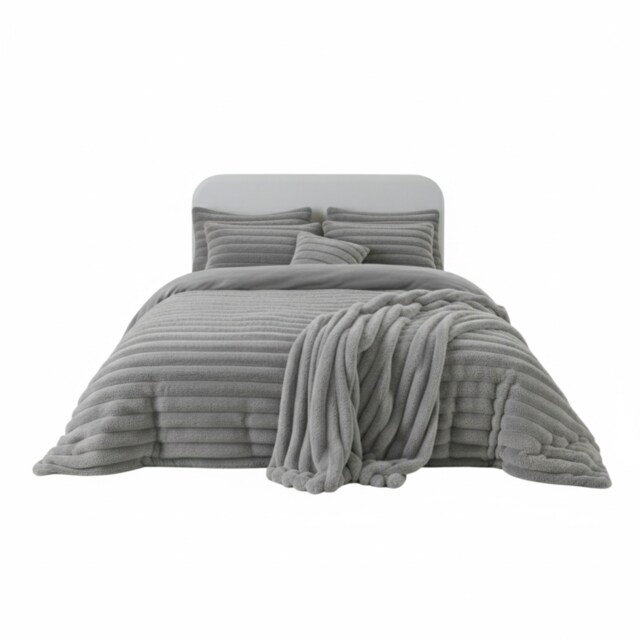 Luxury Teddy Cord Design Bedding Set Ultra Soft Cozy Stylish Comfort Silver King