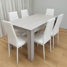 Kosy Koala Dining Table Set with 6 White Faux Leather Chairs Dining Furniture Set
