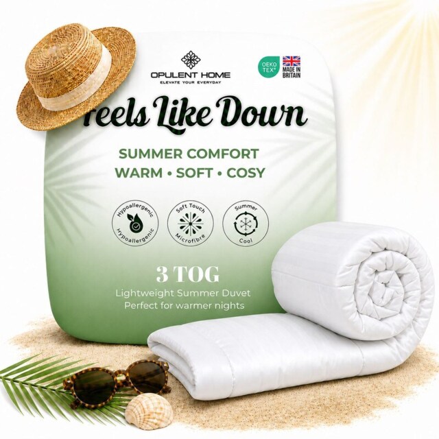 Opulent Home Premium 3 Tog Summer Duvet - Anti-Allergy Hypoallergenic Hollowfibre Quilt White King