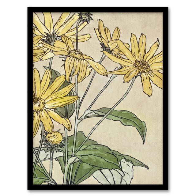 "Sunflowers Watercolour Vintage Framed Wall Art Print Overbeck 12x16"""