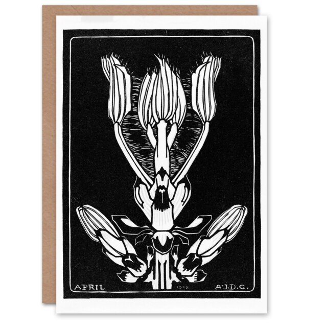 Julie de Graag Art Card April Flower Vintage Black and White