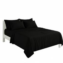 Plain Poly Cotton Easy Care Fitted Flat Sheet Matching Pillowcases Set Black Double