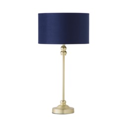 ValueLights Maggie Gold Candlestick Table Lamp Navy Velvet Shade and Bulb