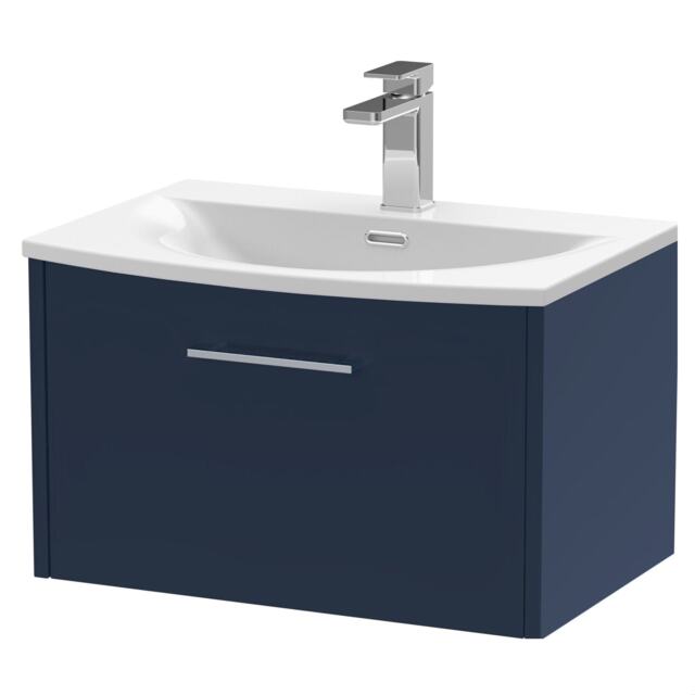 Balterley Winshill Contemporary 1 Drawer Wall Hung Vanity Unit with Curved Basin, Dark Blue, 600mm