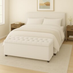 90cm Chesterfield Plush Velvet White Upholstered Storage Ottoman Bench - Deep Tufted Lid & Wooden Leg