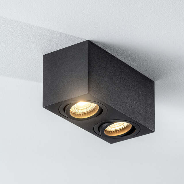 CGC Lighting SASHA Black Twin Rectangular Ceiling Spotlight Black Black Height: 8.5 cm, Width: 16 cm, Depth: 8 cm