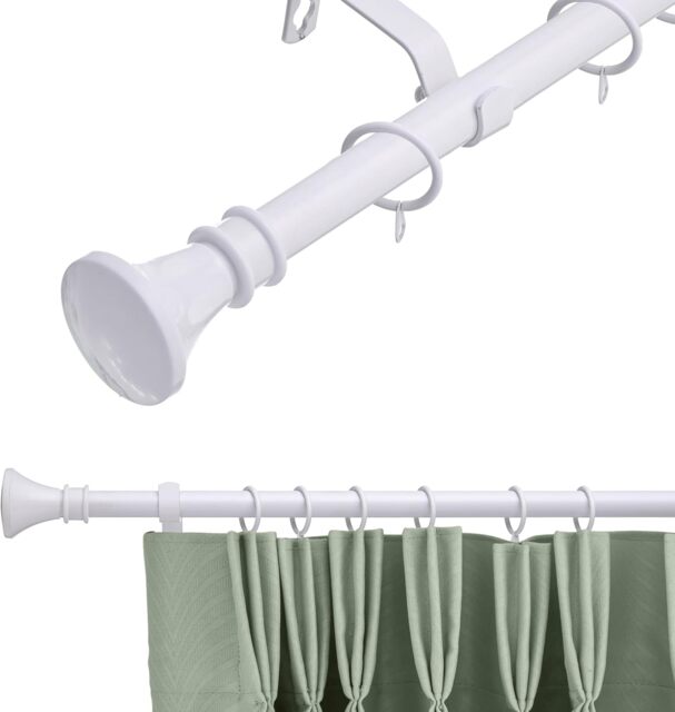 19 mm Extendable Metal Curtain Pole Rods - White (Bell Finials, 120-210 cm)
