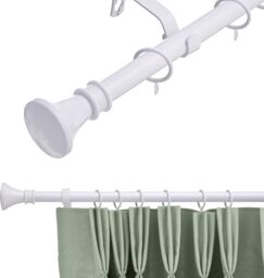 19 mm Extendable Metal Curtain Pole Rods - White (Bell Finials, 120-210 cm)