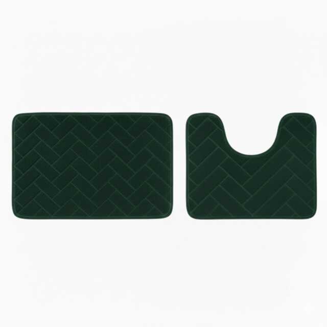 2 Piece Block Design Memory Foam Bath Mat Set Soft Absorbent Non-Slip Bathroom Green