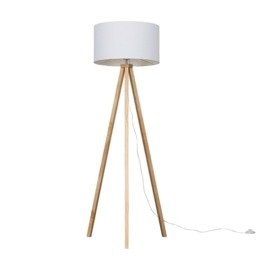 ValueLights Barbro Light Wood Tripod Floor Lamp White Shade and Bulb