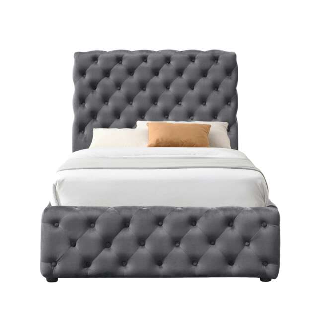 3ft Single Tufted Fabric Gas Lift Ottoman Bed Frame In Grey