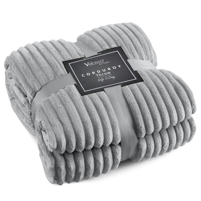 Velosso Corduroy Plush Throw - 127cm x 152cm Grey Grey
