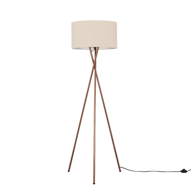 ValueLights Camden Copper Tripod Floor Lamp Cream Shade and Bulb