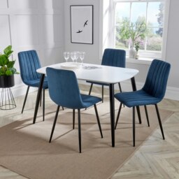 Aspen White 120cm Rectangular Dining Table with 4 Straight Stitch Upholstered Fabric Chairs - Modern Dining Set Blue Blue One Size 1