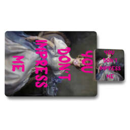 Set Of 12 Placemats And Coasters With Bold Pink Quote Artwork