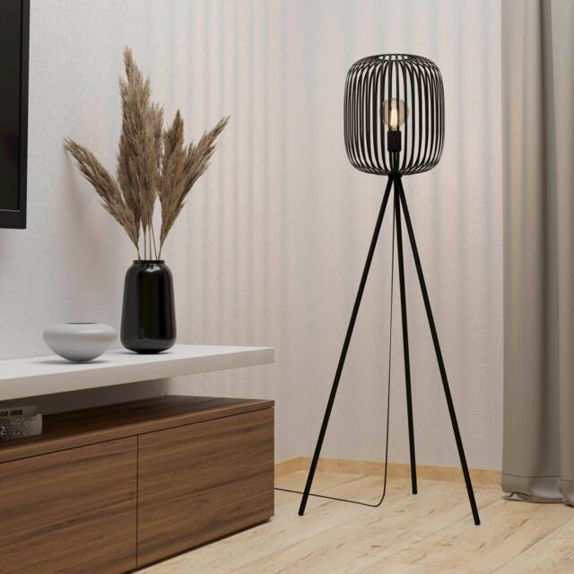 EGLO Romazzina Black Caged Tripod Floor Lamp