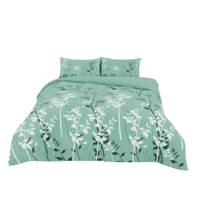 Duvet Cover And Pillowcase Set Floral Leaf Design Polycotton Bed Linen Blue Duck Egg Blue King