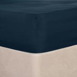 OHS Soft Plain Fitted Bed 25cm Deep Elasticated Sheet, Double - Navy Blue