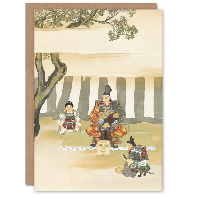 Kamisaka Sekka Japanese Art Card Kusunoki Masashige Before Battle