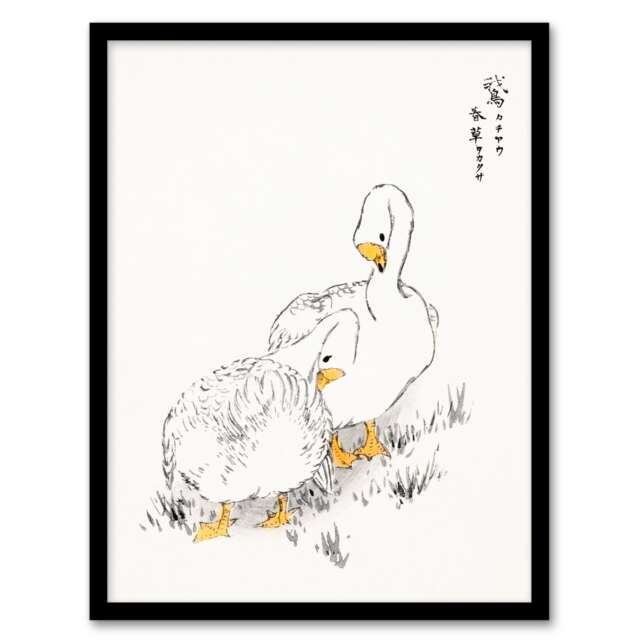 Numata Kashu Framed Wall Art Print Two White Geese Japanese Home Décor