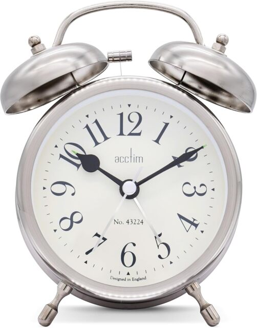 Acctim Pembridge Analogue Alarm Clock Quartz Backlight Metal Bell Alarm Antique Silver Antique Silver