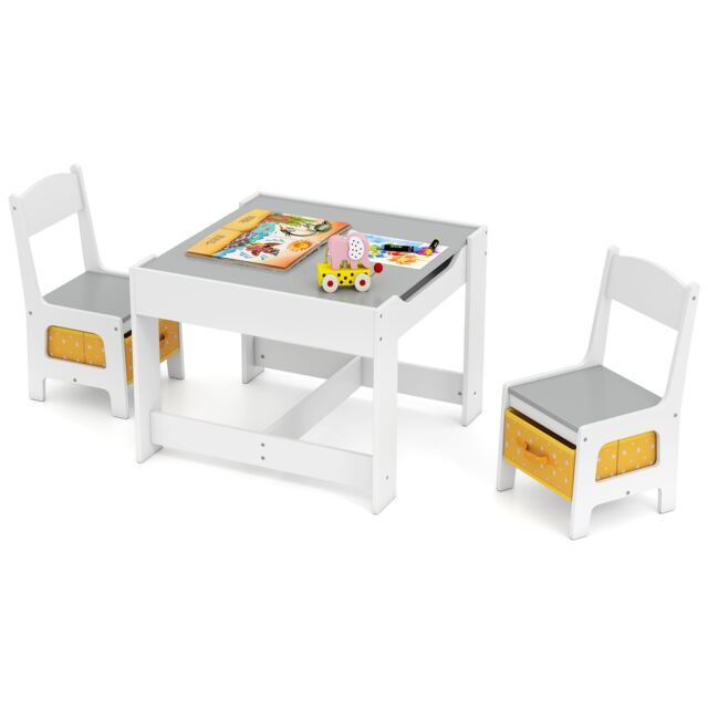 COSTWAY Kids Table Chair Set with Double Storage Box Yellow
