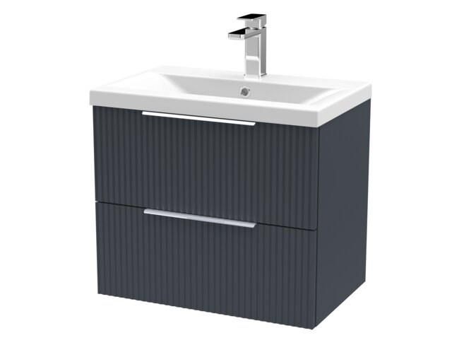 Balterley Fluted Wall Hung 2 Drawer Vanity Basin Unit with Ceramic Basin Grey Satin Soft Black