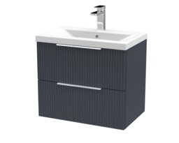 Balterley Fluted Wall Hung 2 Drawer Vanity Basin Unit with Ceramic Basin Grey Satin Soft Black
