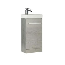 Bathroom Floor Standing Cloakroom Vanity Unit with Basin 400mm Wide - Silver Oak - Brassware Not Included Brown Brown 1