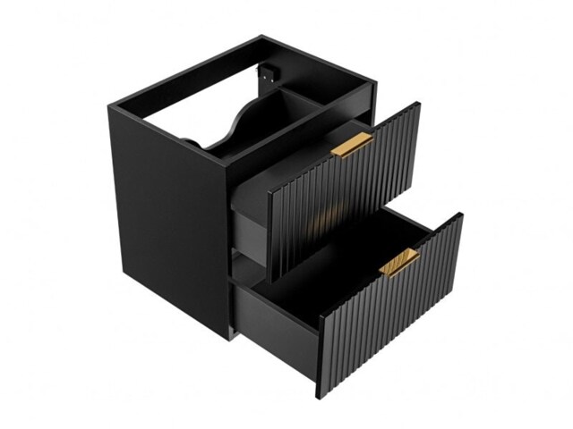 Bathroom Vanity Unit Black Wall Drawer Cabinet 600mm Floating Ribbed Modern Furniture - Adel