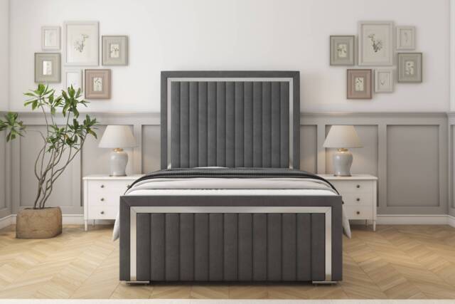 "Sloomy Boston Chrome Armour Coniston Bed Frame With Mattress With 50"" Upholstered Headboard 4'6 Double"